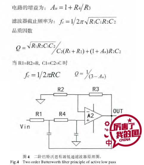 圖 4  二階巴特沃思有源低通濾波器原理圖。