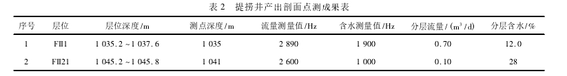 表 2 提撈井產(chǎn)出剖面點(diǎn)測成果表