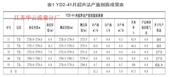 表1 YD2-41井超聲法產(chǎn)液剖面成果表